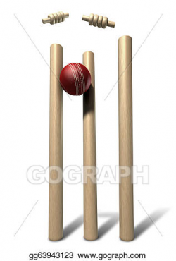 Stock Image - Cricket ball hitting wickets front isolated ...