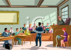 Criminal Trial In a Courtroom - Royalty Free Clipart Picture