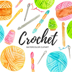 Crochet clipart watercolor clipart crafting clipart