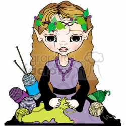 Elf Girl Knitting Crocheting clipart. Royalty-free clipart # 394083
