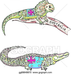 EPS Vector - Australian lizard and crocodile. Stock Clipart ...