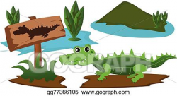 EPS Illustration - Crocodile in the swamp with warning ...