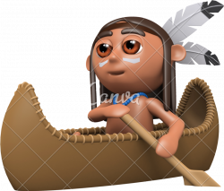 3d Native American Indian Boy Paddles His Canoe - Photos by Canva