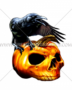 Crow Pumpkin Skull | Production Ready Artwork for T-Shirt Printing