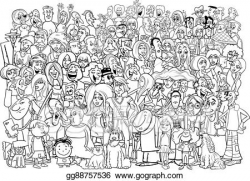 Vector Illustration - Black and white people crowd. Stock ...