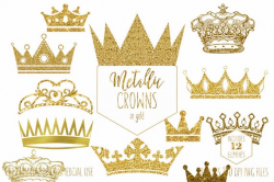 GOLD CROWN CLIPART Commercial Use Clip Art Antique Vintage Crowns Metallic  Gold Glitter & Foil Princess Prince King Queen Digital Graphics