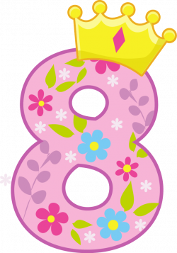Number 8 with princess crown clipart collection