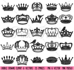 Doodle Crown Clipart Clip Art, Crown Silhouettes - Commercial Personal Use