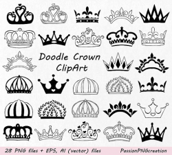 Doodle Crown Clipart, Hand drawn Crown Clip Art, Crown ...
