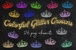 Shiny Crowns Clipart, Sparkly Glittery Crowns, Rainbow Color Palette,  Glitter Design Elements, Commercial Use, Glitter Textures, BUY3FOR6