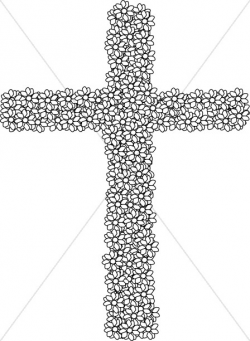 Black and White Simple Flower Cross | Cross Clipart