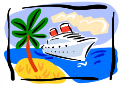 Cruise Ship and Tropical Island - Vector Image