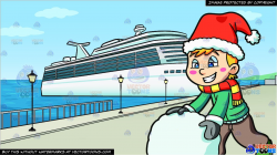 A Boy Making A Big Snowball and Cruise Ship Port Background