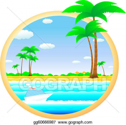 Drawing - Tropical landscape with cruise ship. Clipart ...