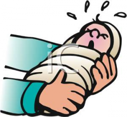 Hands Cradeling a Crying Baby - Royalty Free Clipart Picture