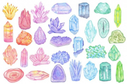 Watercolor crystals, minerals, gems clipart set By ...