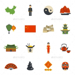 Chinese Culture Symbols Flat Icons Set