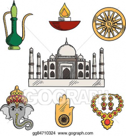 Vector Art - Indian culture and religion icons. Clipart ...