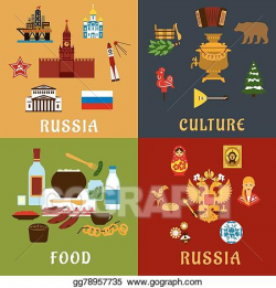 EPS Vector - Russian travel and culture flat icons. Stock ...