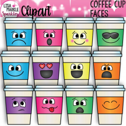 Coffee Cup Clipart, Coffee Cups with Faces Clipart, Emoji Clipart
