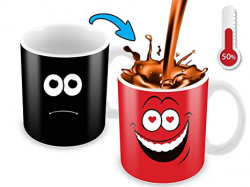 Heat Sensitive Mug | Red Falling In Love Funny Face || Funny Coffee Cup -  Add Hot Liquid And Reveal The Lovely Smiley Face - Funny Gift For Lovers -  ...