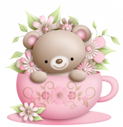 Cup and Teddy with Flowers