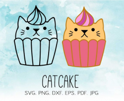 Cupcake Svg Cute Cat Svg Cat Cake Svg Kitten Cupcake Svg Kawaii Cat Svg  Muffin Svg Cupcake Clipart Svg Silhouette Cut File Cricut dxf png