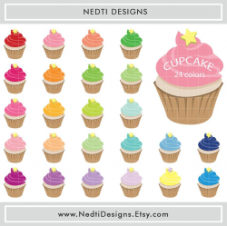 24 Cupcakes Clipart Colorful Rainbow Color Sweet Cupcake ...