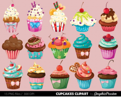 Cupcakes clipart digital cupcake clip art cupcake digital illustration  cupcake Vector birthday cakes bakery sweets frosting chocolate