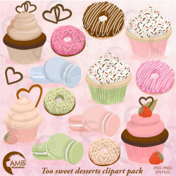 Cupcake clipart, Donut Clipart, Bake Sale Clipart, Macaroon Clipart, Cookie  clipart, commercial Use, AMB-1570