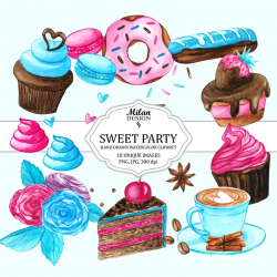 Cake Clipart, Cupcake Clipart, Watercolor Clipart, Donut Clipart, Sweet  Clipart, Desserts, Bakery, Coffee, Macaron, Muffin, Eclair, Roses