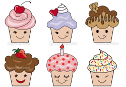 Dessert Clip Art | Cute cupcake faces, vector | Stock Vector ...