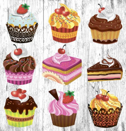 9 Cupcake clipart, food clipart set, cake clipart set, digital cake,  scrapbooking clipart, dessert clipart, colorful cupcakes, digital food