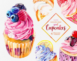Watercolor Cupcake Clipart Cake Clipart Bakery Clipart Cupcake Hand Drawn  Illustration Food Watercolor Clipart Sweet Fruits Desserts