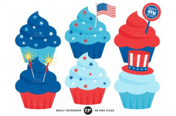 4th of July Clip Art, Cupcakes Clipart, Holiday Cupcakes Clip Art -  Commercial Use, Instant Download