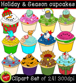 Holiday and season cupcakes clipart (For commercial and personal use)