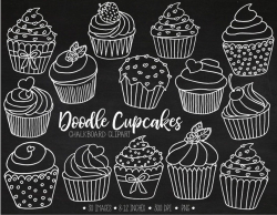 Chalkboard Cupcake Clipart. Hand Drawn White Cupcake ...