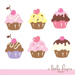 Six Cute Cupcakes Digital Clip Art - PNG and JPG files instant download V.1