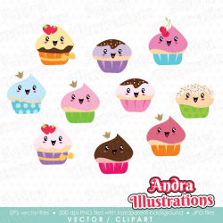 Cute cupcake clipart, vector graphics, digital images, digital, cupcake  vector graphics, whimsical cupcake clipart, clipart commercial use