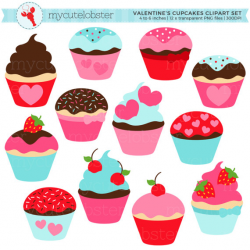 Valentine's Cupcakes Clipart Set - cupcakes, hearts ...