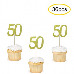 50 Cupcake Toppers Gold | 50th Birthday Cupcake Toppers Picks | 50th  Anniversary Party Supplies | Set of 36