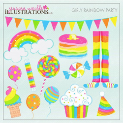 Girly Rainbow Party Cute Digital Clipart, Rainbow Clip art ...