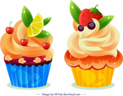 Cupcake icons fresh fruits decor modern design Free vector ...