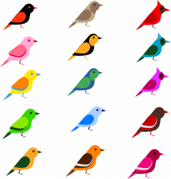 Simple Birds by @barbie40, 15 colorful birds in five rows of three ...