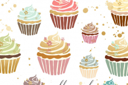 Cupcake Clipart In Gold & Pastel ~ Illustrations ~ Creative ...