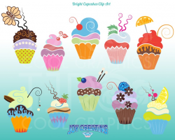 Bright Cute Cupcakes, Digital Realistic Clip Art, Printable, Commercial,  Chocolate, Birthday, Party, Celebration, Wedding, Educational