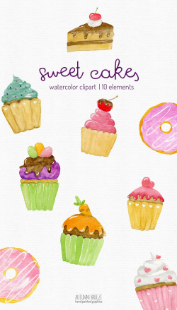 Watercolor cupcake clipart, watercolor clipart, food clipart ...