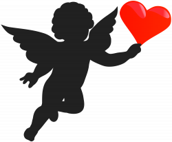 Cherub Cupid Angel Silhouette - Cupid with Heart Silhouette PNG Clip ...