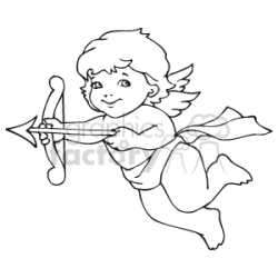 A Black and White Cupid Holding a Bow and Arrow clipart. Royalty-free  clipart # 146001