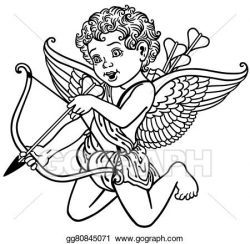 Vector Stock - Angel cupid black and white. Clipart ...